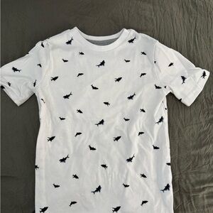 Kids' White Tee with Navy Shark Pattern